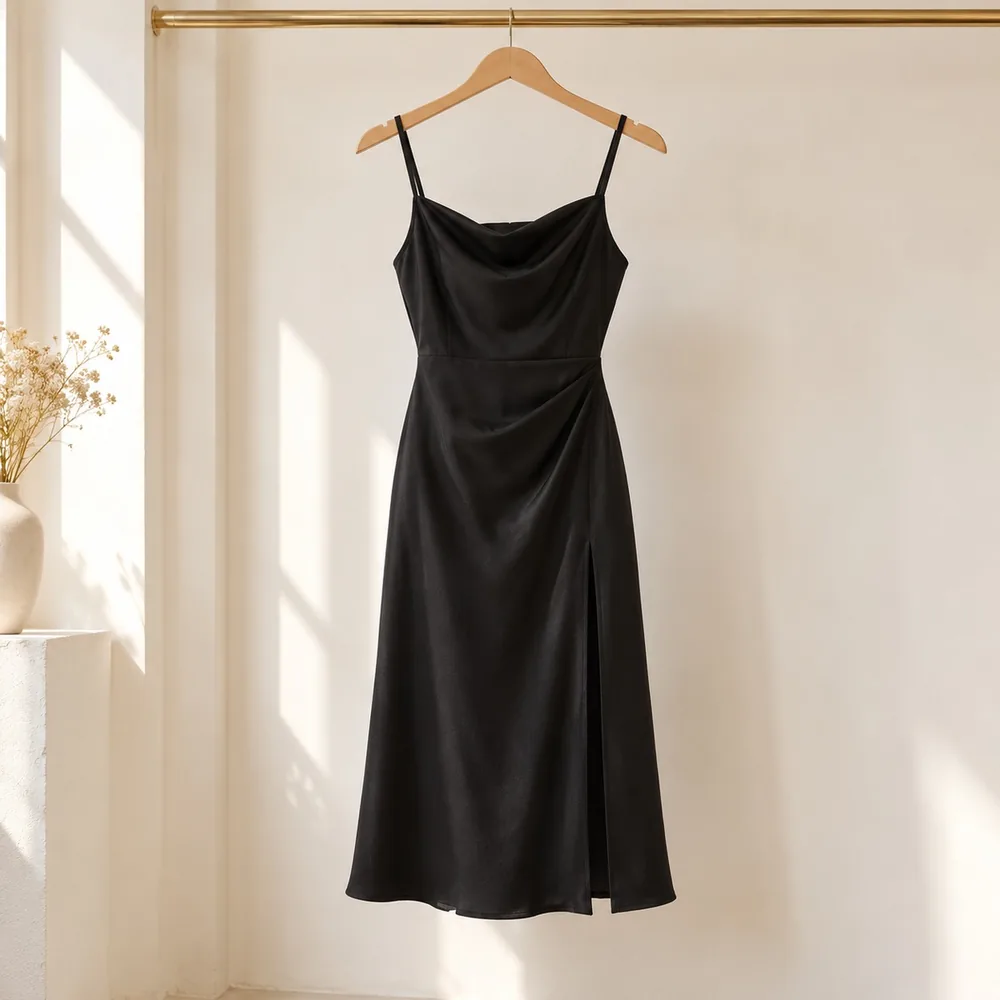 Vestido midi satinado negro